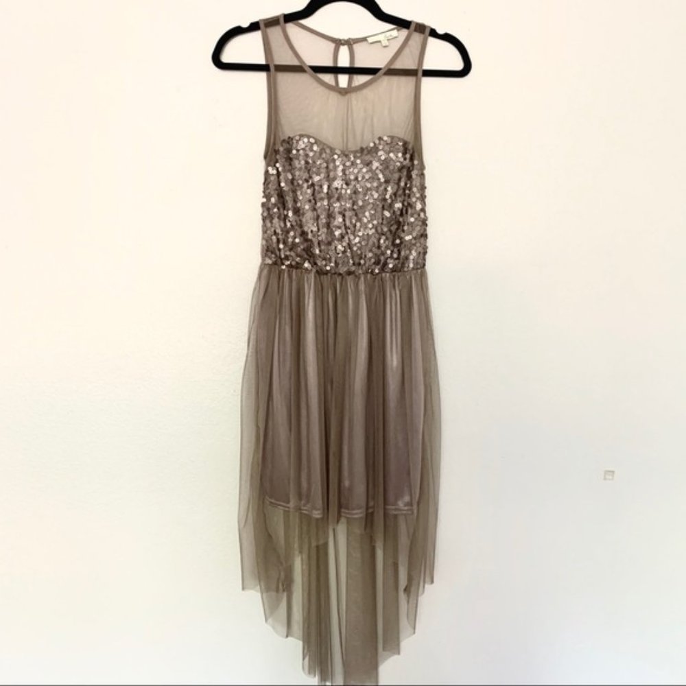 Lush Taupe Sequin High Low Style Dress
